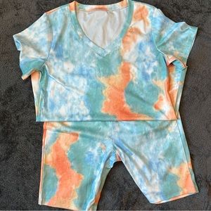 Tie-Dye V-Neck Top and Shorts Set